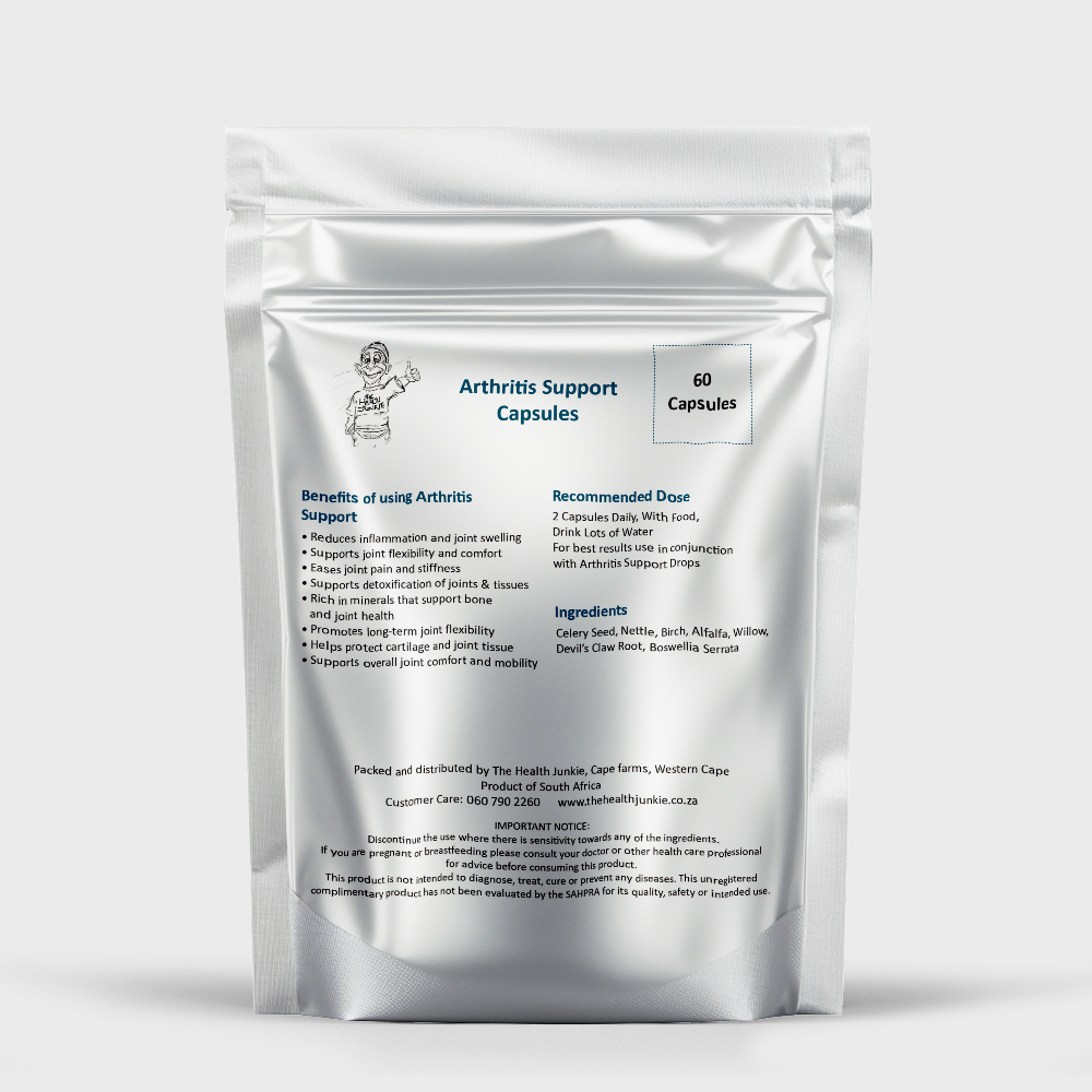 Package of Arthritis Support Capsules with text on a white background