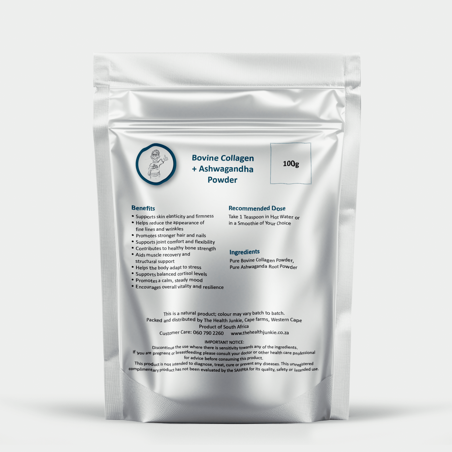 Bovine Collagen + Ashwagandha - 100g Powder - The Health Junkie