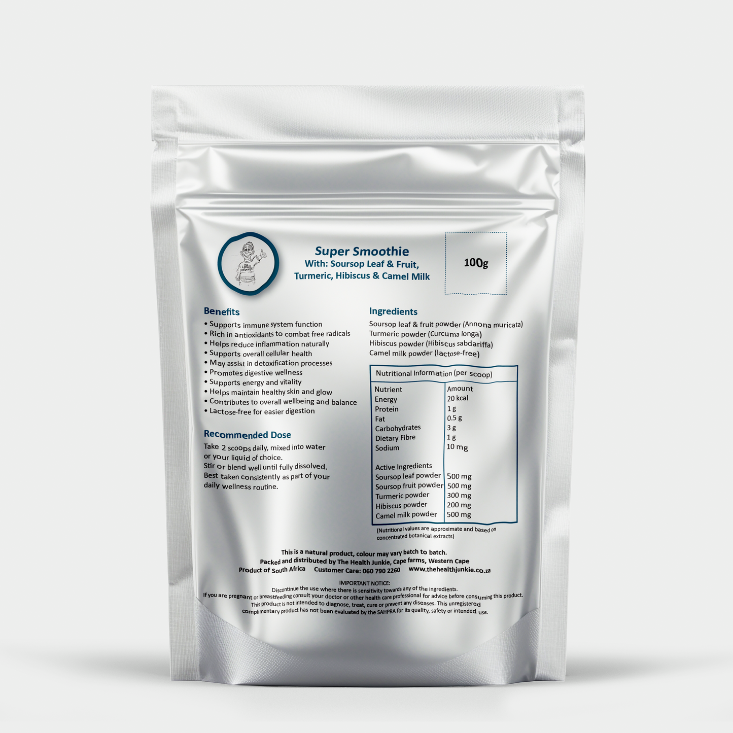 Super Smoothie 100g Powder Mix - Soursop Leaf & Fruit, Turmeric, Hibiscus & Camel Milk - Lactose Free