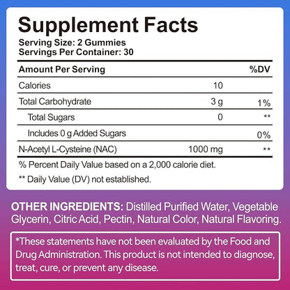 N-Acetyl-L-Cysteine (NAC) - 60 Vegan & Sugar Free Gummies