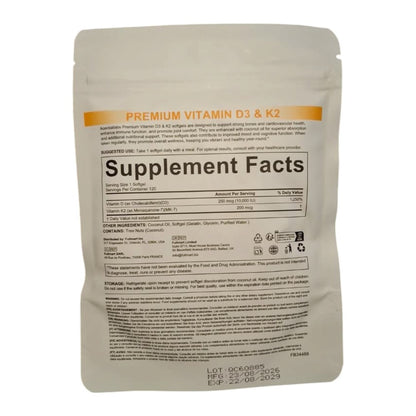 Premium Vitamin D3 & K2 with Coconut Oil - 120 Softgels