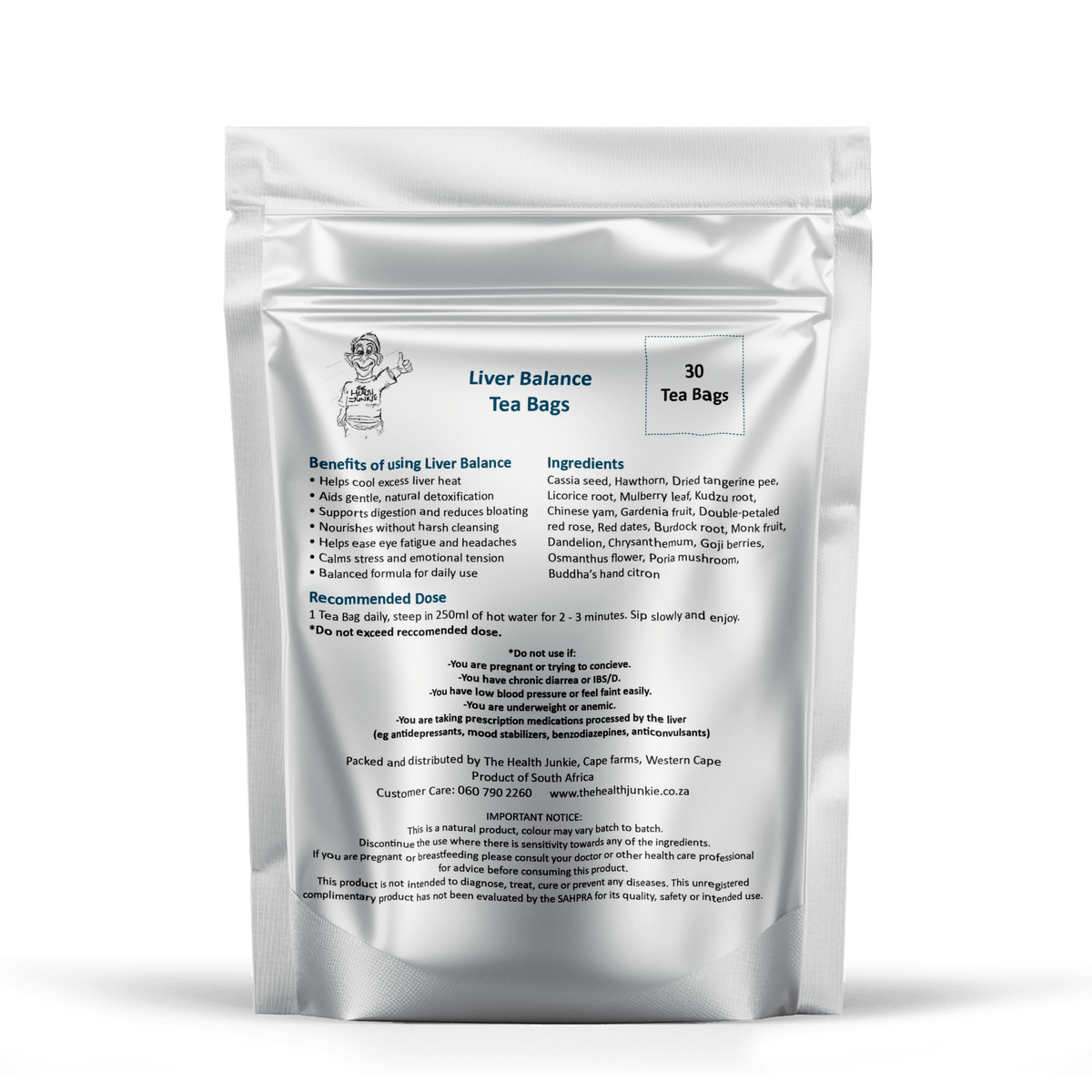 Liver Tea Label Liver Balance Tea with 18 Herbs – 30 Tea Bags – The Health Junkie
