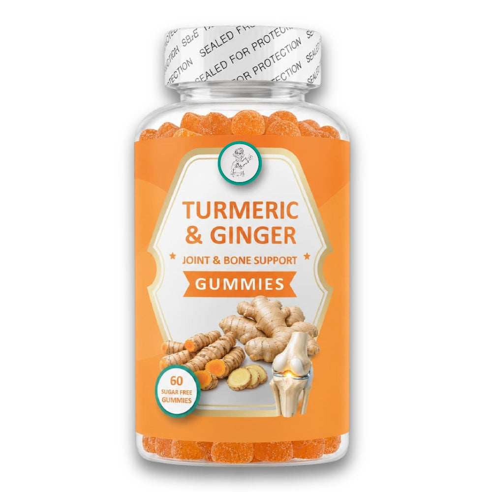 Turmeric & Ginger joint and bone support gummies packaging on a white background